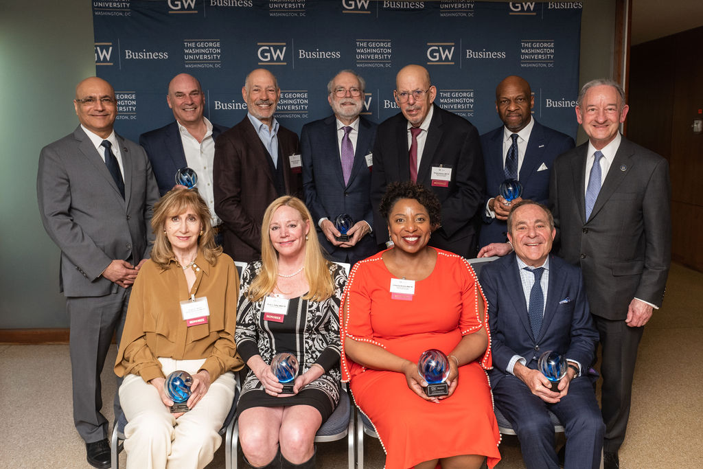 GWSB Entrepreneurial Hall of Fame inaugural inductees pose for a group photo