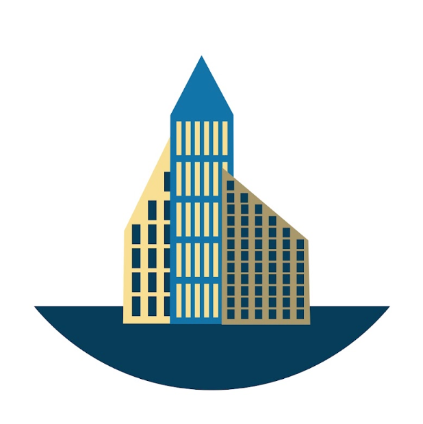 graphic design image shows a group of office buildings