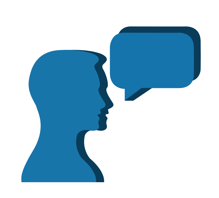 graphic design image shows a human profile with a quote box next to it; the image represents an AI chatbot