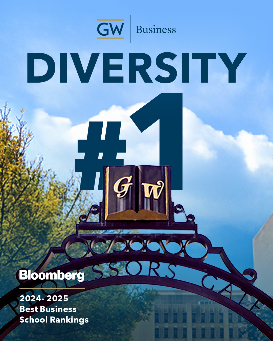 Graphic GWSB #1 in Diversity Bloomburg 2024-2025 Best Business School Rankings