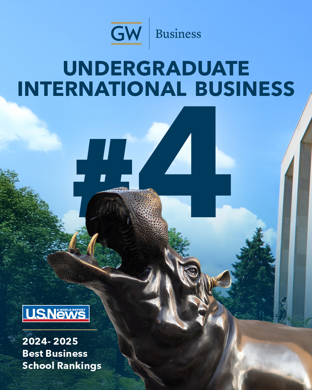 Graphic GWSB #4 in Undergraduate International Business US News 2024-2025 Best Business School Rankings