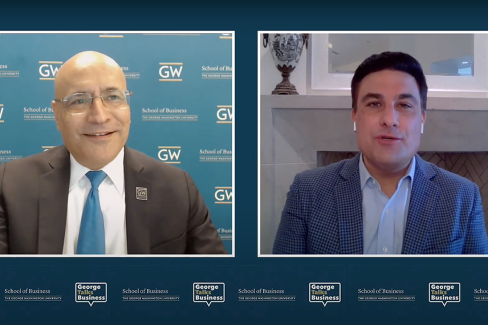 Dean Anuj Mehrotra interviews Nate Morris (CCAS '03), Founder and CEO of Rubicon, in the George Talks Business series